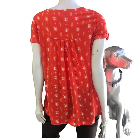 Anthropologie Holding Horses Orange Short Sleeve Tunic Blouse w/ Pockets Size S - Picture 2 of 8